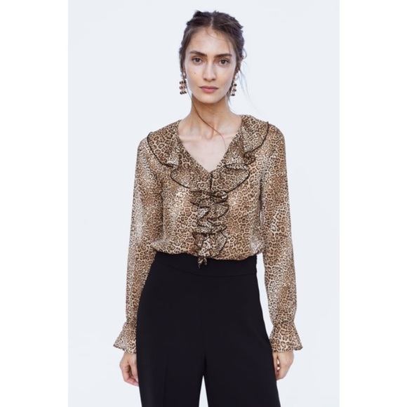 Brand new -Zara LEOPARD RUFFLE BODYSUIT - Picture 2 of 5
